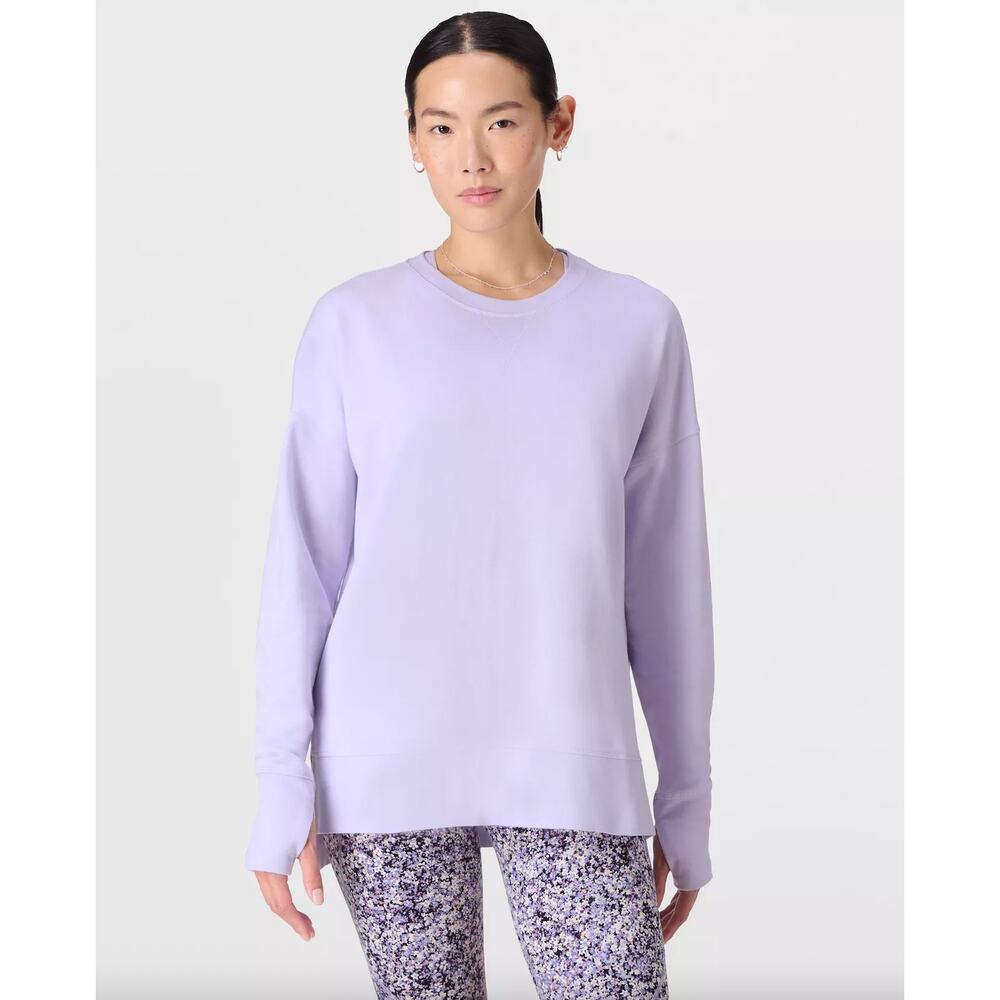 Sweaty Betty Pastel Lavender After Class Longline Sweatshirt Organic Cotton Sz M - Picture 2 of 11